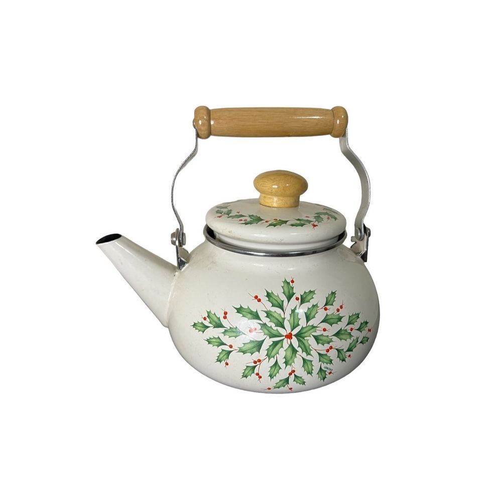 Lenox Holiday Tea Kettle with Wood Handle (green holly)